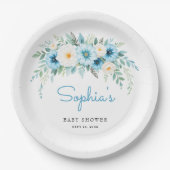 Soft Blue Floral Elegantes Baby Dusche Party Pappteller (Vorderseite)