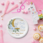 Soft Blue Floral Elephant Sweet Baby Boy Dusche Pappteller (Party)