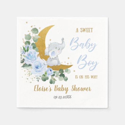 Soft Blue Floral Elephant Sweet Baby Boy Dusche Serviette (Vorderseite)