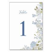 Soft Blue Floral Handschriftlich Tischnummer (Vorderseite)