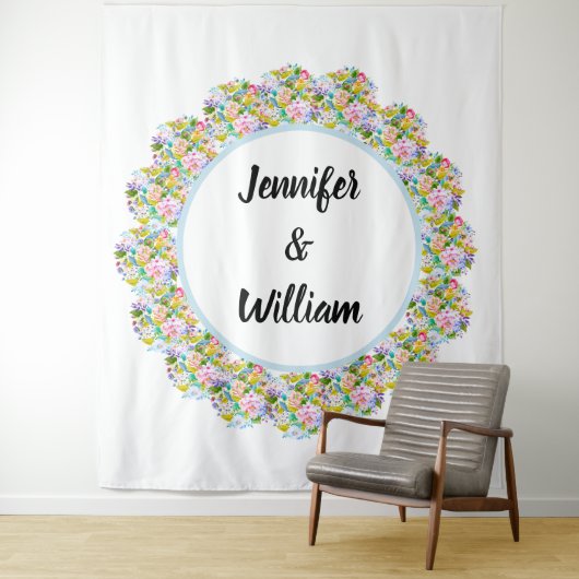 Soft Blue Floral Romantic Wedding Background Wandteppich (Beispiel)
