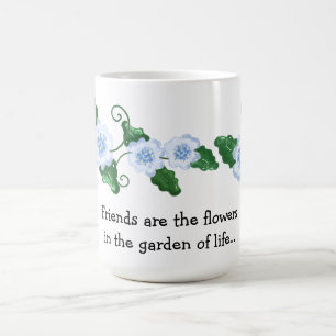 Soft Blue Floral with Friendship Sprichwort Kaffeetasse