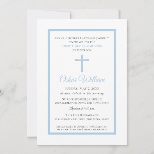 Soft Blue Frame First Communation Einladung (Vorderseite)