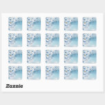 Soft Blue Frosty Christmas To/From Square Stickers<br><div class="desc">Soft Blue Frosty Weihnachtsball Ornamente und Schneeflocken Kristalle mit Text und Linien bis/von Text</div>