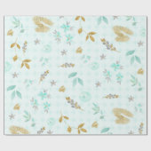 Soft Blue Gold Glitzern Watercolor Floral Geschenkpapier (Flach)