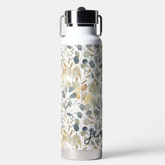 Soft Blue Gold Hübsch Leaf Bläsername Trinkflasche (Vorderseite)