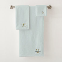Soft Blue Gold Initial und Name Personalisiert Badhandtuch Set