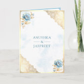 Soft Blue Gold Lace Floral Indian Peacock Wedding Einladung (Vorderseite)