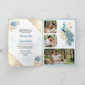 Soft Blue Gold Lace Floral Indian Peacock Wedding Einladung (Innenseite)