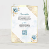 Soft Blue Gold Lace Floral Indian Peacock Wedding Einladung (Rückseite)