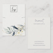 Soft Blue Gold Leaf Botanical Logo Necklace Holder Visitenkarte (Vorne/Hinten)