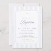 Soft Blue-Gray Striped Baptism Invitation Einladung (Vorderseite)