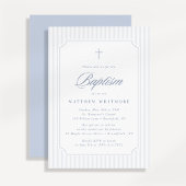 Soft Blue-Gray Striped Baptism Invitation Einladung