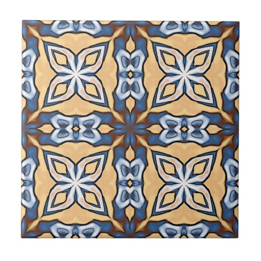 Soft Blue Gream Cream Yellow Brown Ethnic Stamm Ar Fliese (Vorderseite)
