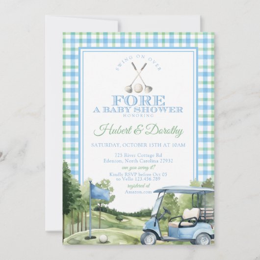 Soft Blue Green PAR T-SHIRT Golf Baby Dusche laden Einladung (Vorderseite)