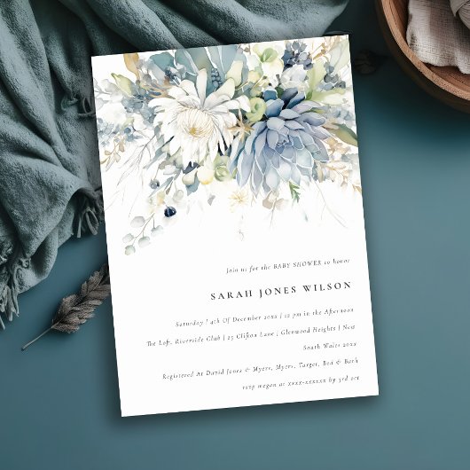 Soft Blue Green Succulator Blumenspül Dusche Einladung