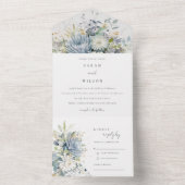 Soft Blue Green Succulent Floral Botanical Wedding All In One Einladung (Innen Boden)