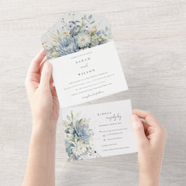 Soft Blue Green Succulent Floral Botanical Wedding All In One Einladung