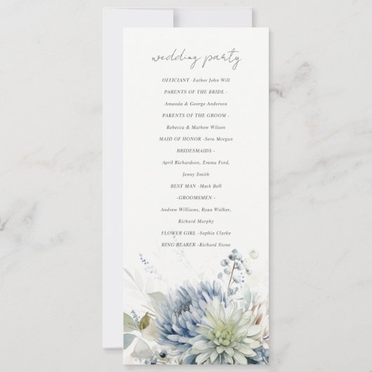 Soft Blue Green Succulent Floral Wedding Program Einladung (Rückseite)
