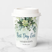 Soft Blue Green Succulent Wedding Floral Botanical Pappbecher (Rückseite)