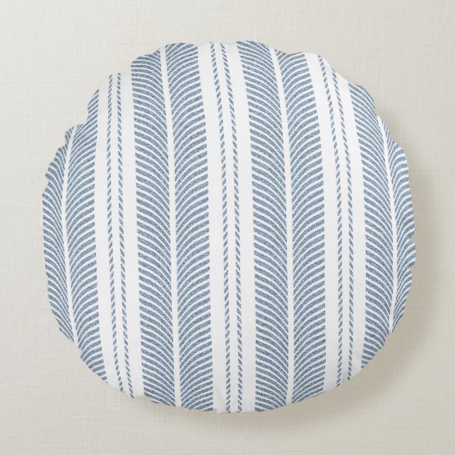 Soft Blue Herringbone Fern Striped Pattern Rundes Kissen (Vorderseite)