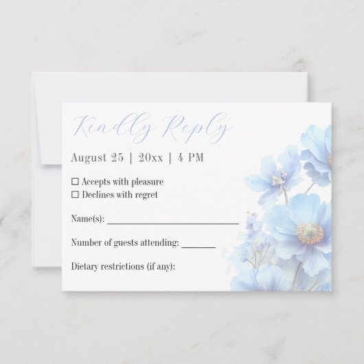 Soft Blue Himalayan Poppy Flower Garden Wedding  RSVP Karte (Vorderseite)