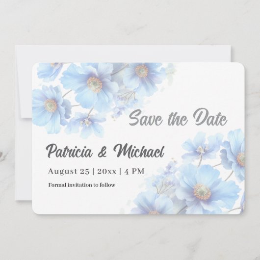 Soft Blue Himalayan Poppy Flower Garden Wedding  Save The Date (Vorderseite)