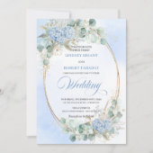 Soft Blue Hydrangea Wheat Gold Elegant Wedding  Einladung (Vorderseite)