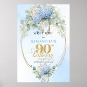 Soft Blue Hydrangeas Boho 90th birthday welcome Poster (Vorne)