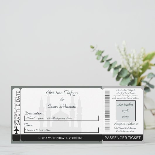 Soft Blue Islami Boarding Pass Hochzeit Einladung (Stehend Vorderseite)
