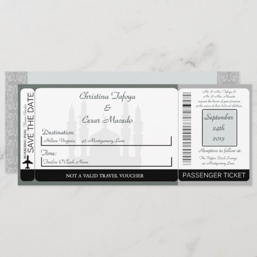 Soft Blue Islami Boarding Pass Hochzeit Einladung (Vorne/Hinten)