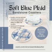 Soft Blue Kariert Round Sandstone Untersetzer