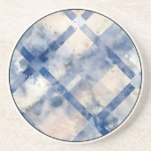 Soft Blue Kariert Round Sandstone Untersetzer (Vorne)