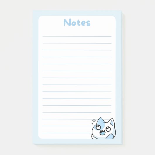 Soft Blue Kawaii Chibi Kitty Cat mit Sparkling Post-it Klebezettel (Vorderseite)