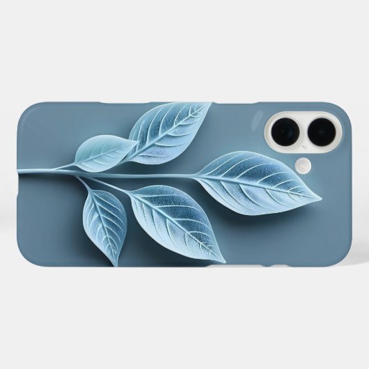 Soft Blue Leaf Muster iPhone Case (Rückseite (Horizontal))