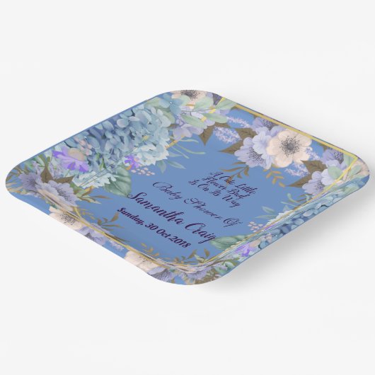 Soft Blue Little Blume Bud Hydrangea Babydusche Pappteller (Gewinkelt)