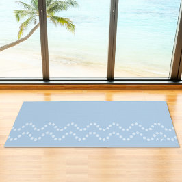Soft Blue Minimal Dotted Wavy Lines With Initials Yogamatte
