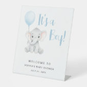 Soft Blue Niedlich Elephant Moderne Babydusche Sockelschild (Vorderseite)