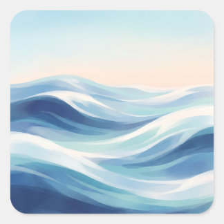 Soft Blue Ocean Waves and Pastel Sky Quadratischer Aufkleber