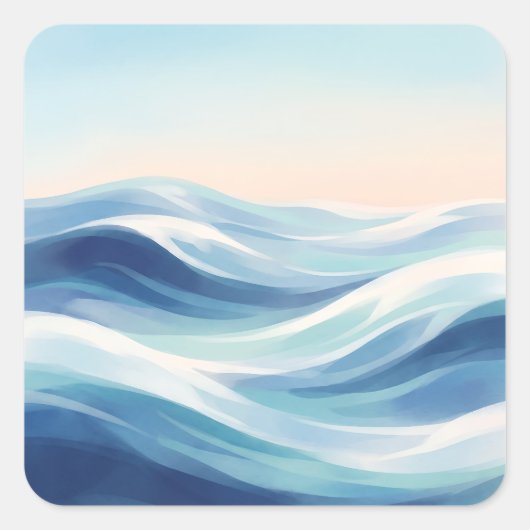 Soft Blue Ocean Waves and Pastel Sky Quadratischer Aufkleber (Vorderseite)