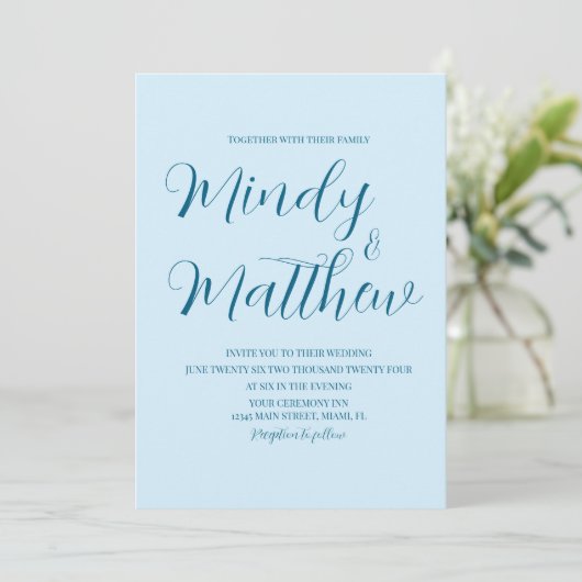 Soft Blue on Blue Wedding Invitation Einladung (Stehend Vorderseite)