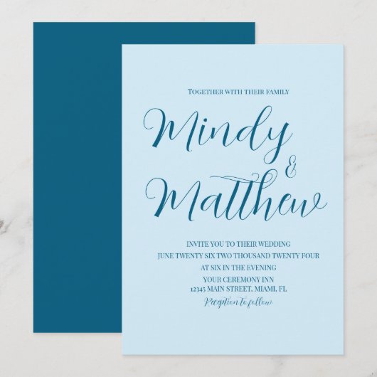 Soft Blue on Blue Wedding Invitation Einladung (Vorne/Hinten)