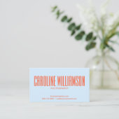 Soft Blue Orange Bold Name Photo Back Photographer Visitenkarte (Stehend Vorderseite)