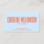 Soft Blue Orange Bold Name Photo Back Photographer Visitenkarte (Vorderseite)