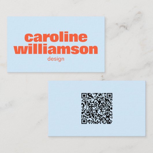 Soft Blue Orange Bold Name QR Code Scan Portfolio Visitenkarte (Vorne/Hinten)