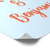 Soft Blue Orange Script NamesWedding Welcome Sign  Poster (Ecke)