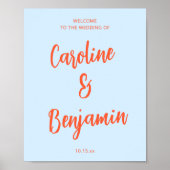 Soft Blue Orange Script NamesWedding Welcome Sign  Poster (Vorne)