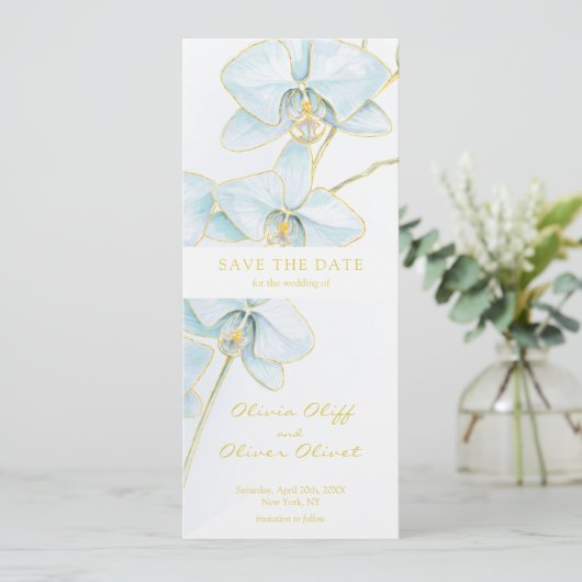 Soft Blue Orchid Save the Date Einladung (Stehend Vorderseite)
