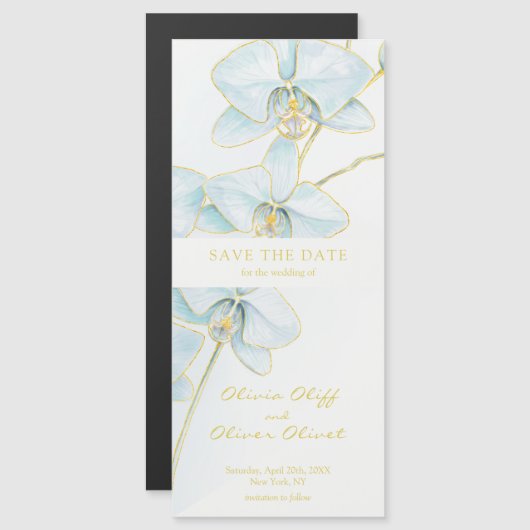 Soft Blue Orchid Save the Date Magneteinladung (Vorne/Hinten)
