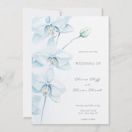 Soft Blue Orchid Wedding Einladung (Vorderseite)